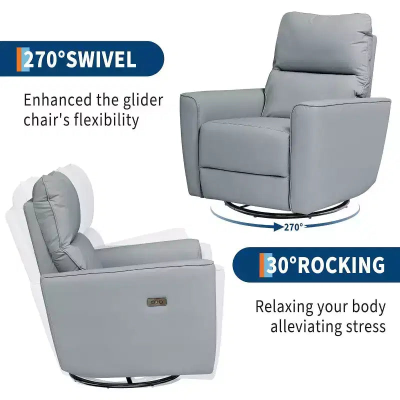 Fauteuil inclinable électrique Acekool pivotant et coulissant, fauteuil à bascule rembourré pour salon, fauteuil inclinable avec accoudoirs incurvés et dossier rembourré pour chambre à coucher