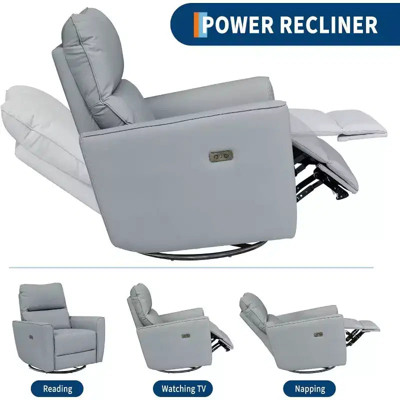 Fauteuil inclinable électrique Acekool pivotant et coulissant, fauteuil à bascule rembourré pour salon, fauteuil inclinable avec accoudoirs incurvés et dossier rembourré pour chambre à coucher