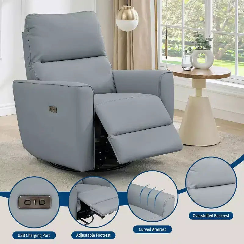 Fauteuil inclinable électrique Acekool pivotant et coulissant, fauteuil à bascule rembourré pour salon, fauteuil inclinable avec accoudoirs incurvés et dossier rembourré pour chambre à coucher