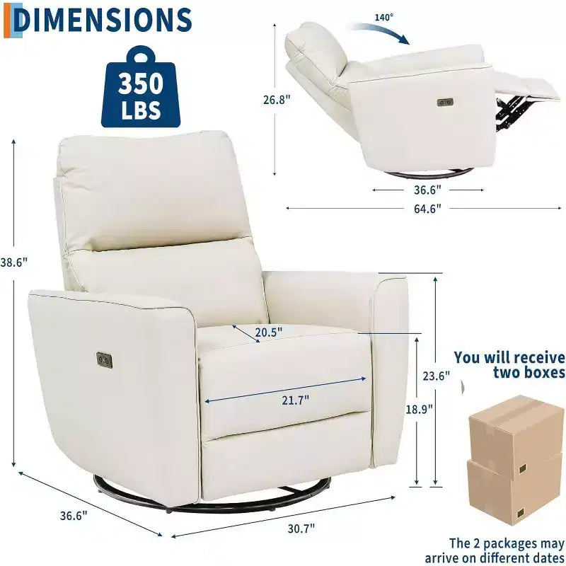 Fauteuil inclinable électrique Acekool pivotant et coulissant, fauteuil à bascule rembourré pour salon, fauteuil inclinable avec accoudoirs incurvés et dossier rembourré pour chambre à coucher