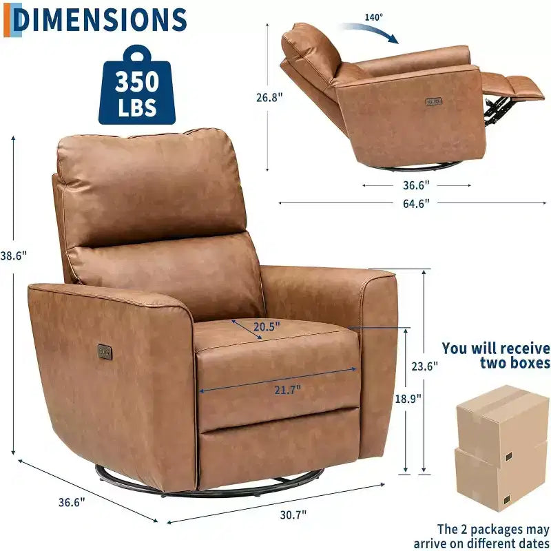 Fauteuil inclinable électrique Acekool pivotant et coulissant, fauteuil à bascule rembourré pour salon, fauteuil inclinable avec accoudoirs incurvés et dossier rembourré pour chambre à coucher