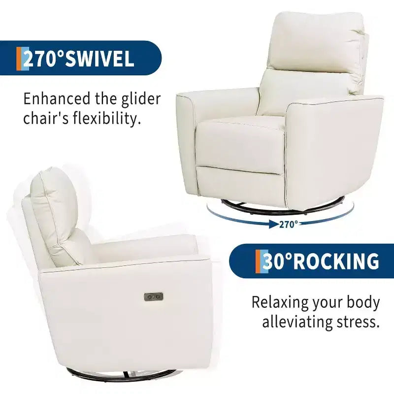 Fauteuil inclinable électrique Acekool pivotant et coulissant, fauteuil à bascule rembourré pour salon, fauteuil inclinable avec accoudoirs incurvés et dossier rembourré pour chambre à coucher