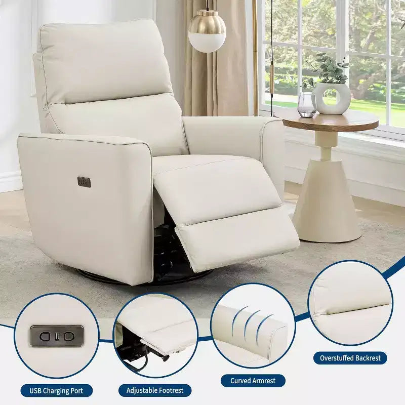 Fauteuil inclinable électrique Acekool pivotant et coulissant, fauteuil à bascule rembourré pour salon, fauteuil inclinable avec accoudoirs incurvés et dossier rembourré pour chambre à coucher