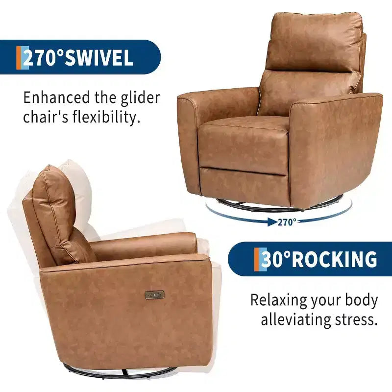 Fauteuil inclinable électrique Acekool pivotant et coulissant, fauteuil à bascule rembourré pour salon, fauteuil inclinable avec accoudoirs incurvés et dossier rembourré pour chambre à coucher