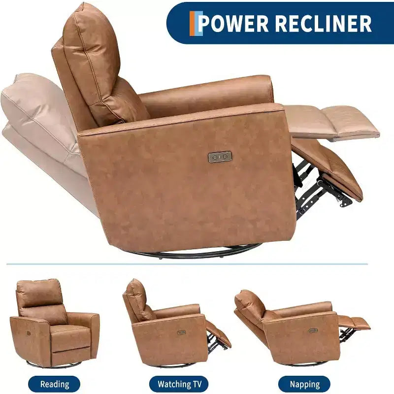 Fauteuil inclinable électrique Acekool pivotant et coulissant, fauteuil à bascule rembourré pour salon, fauteuil inclinable avec accoudoirs incurvés et dossier rembourré pour chambre à coucher