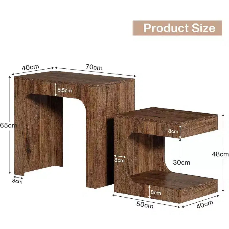 Tables d'appoint gigognes Lantine, tables d'appoint en noyer pour salon, tables de chevet pour chambre à coucher, petits espaces, marron