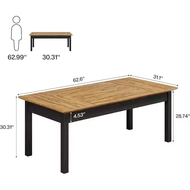 Table de salle à manger Lantine pour 4 à 6 personnes, table de cuisine rectangulaire de 157 cm avec pieds en bois massif, pour salle à manger, cuisine