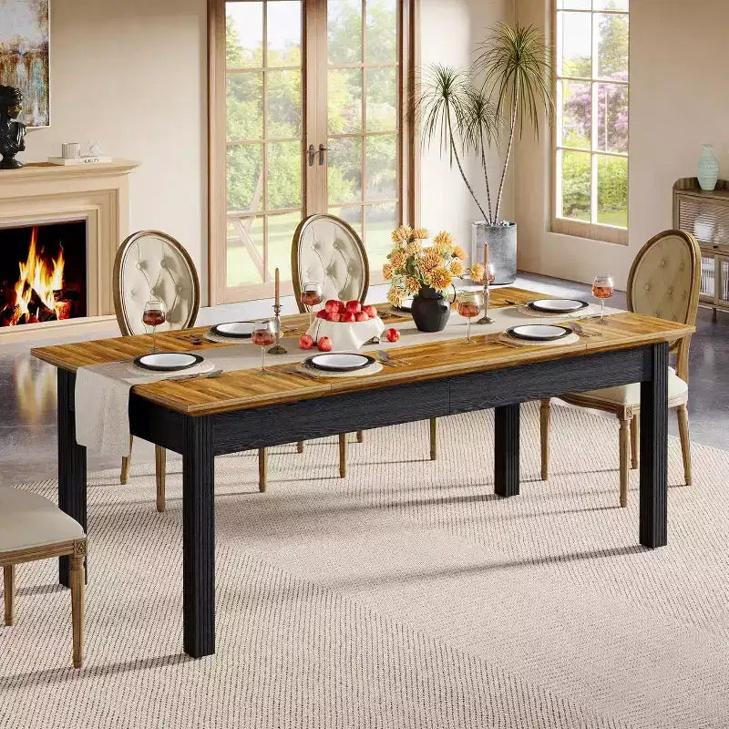 Table de salle à manger Lantine pour 4 à 6 personnes, table de cuisine rectangulaire de 157 cm avec pieds en bois massif, pour salle à manger, cuisine