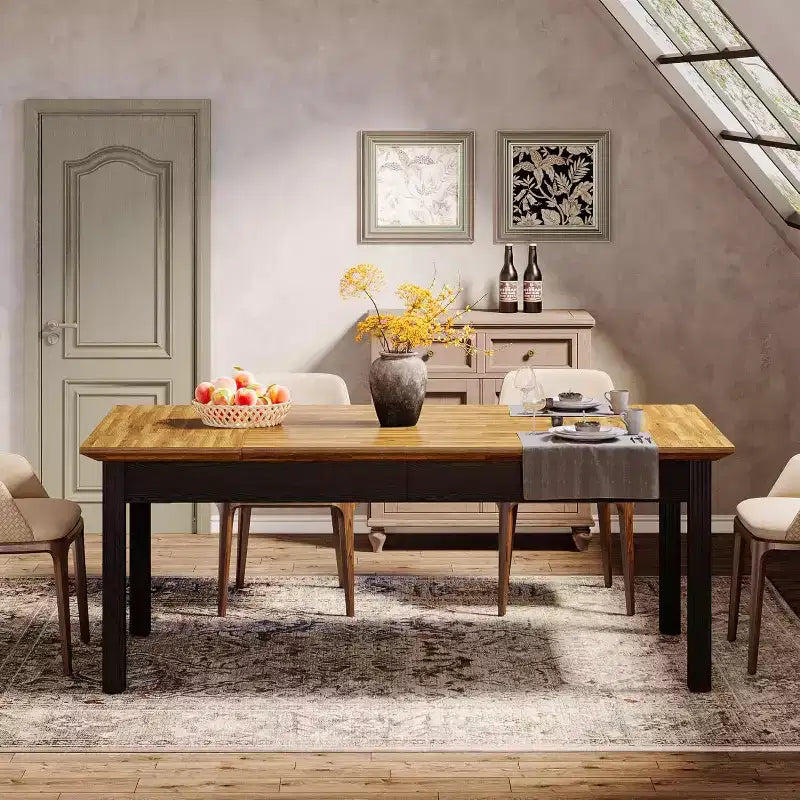 Table de salle à manger Lantine pour 4 à 6 personnes, table de cuisine rectangulaire de 157 cm avec pieds en bois massif, pour salle à manger, cuisine
