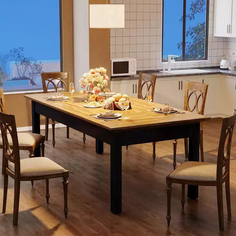 Table de salle à manger Lantine pour 4 à 6 personnes, table de cuisine rectangulaire de 157 cm avec pieds en bois massif, pour salle à manger, cuisine