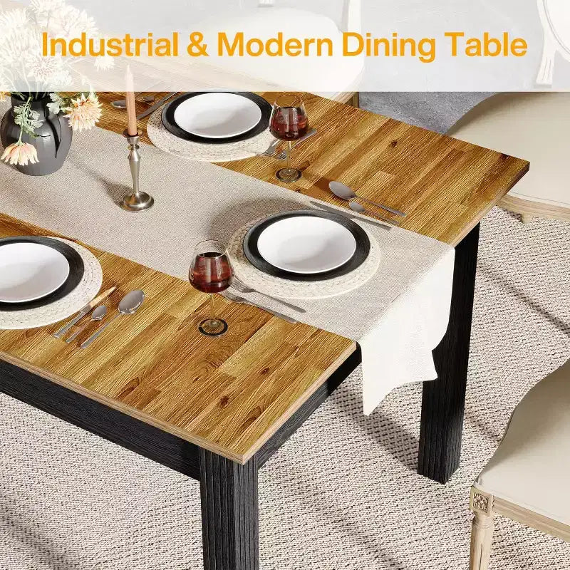 Table de salle à manger Lantine pour 4 à 6 personnes, table de cuisine rectangulaire de 157 cm avec pieds en bois massif, pour salle à manger, cuisine