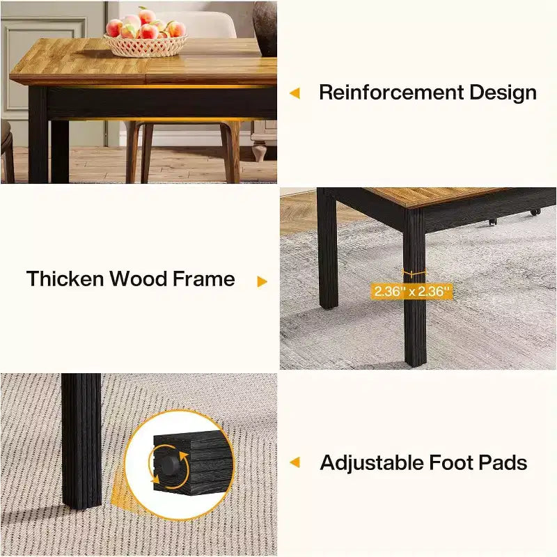 Table de salle à manger Lantine pour 4 à 6 personnes, table de cuisine rectangulaire de 157 cm avec pieds en bois massif, pour salle à manger, cuisine