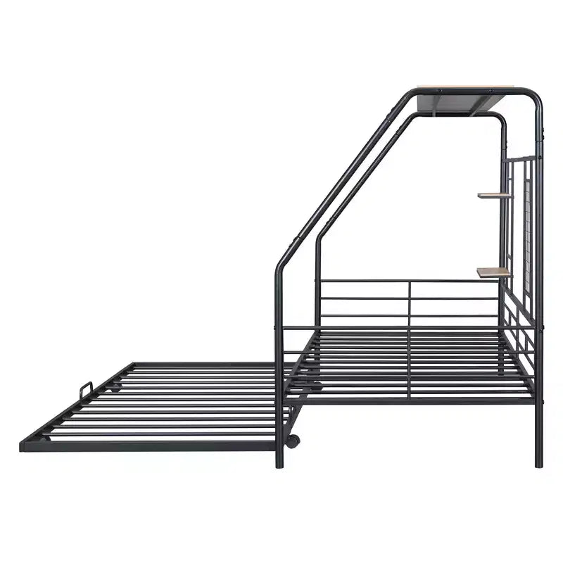 Lit de repos cabane avec lit gigogne et étagère de rangement, cadre de lit robuste pour enfants, adolescents et adultes
