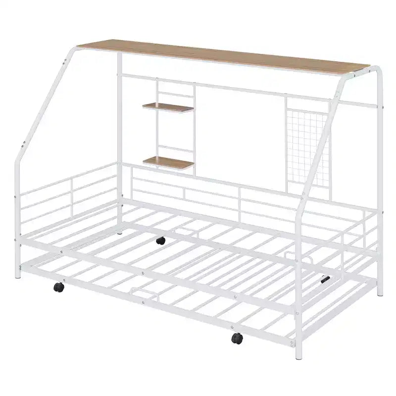Lit de repos cabane avec lit gigogne et étagère de rangement, cadre de lit robuste pour enfants, adolescents et adultes