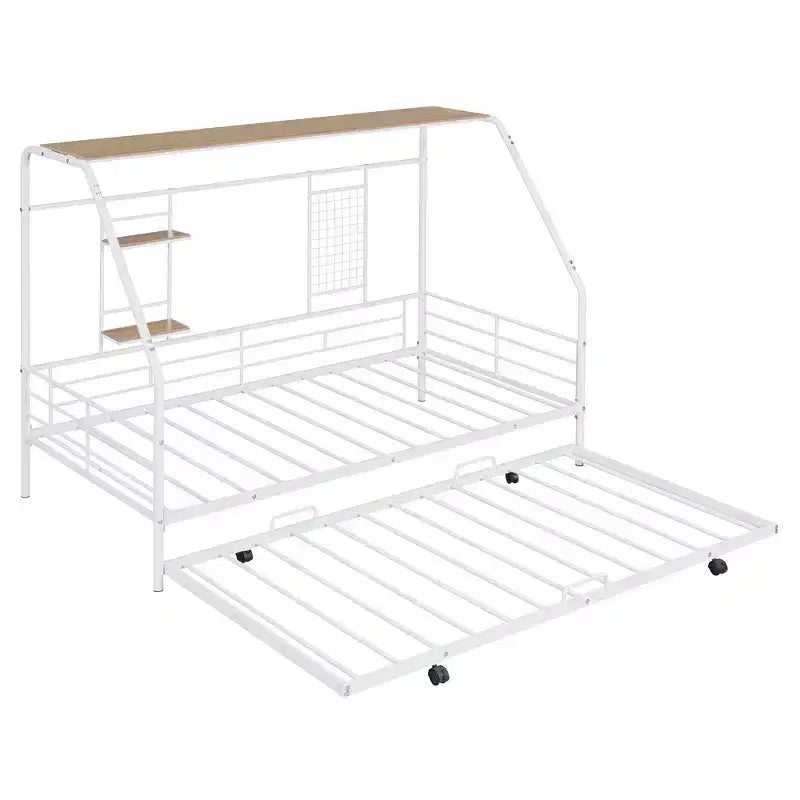 Lit de repos cabane avec lit gigogne et étagère de rangement, cadre de lit robuste pour enfants, adolescents et adultes