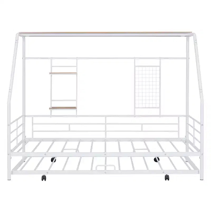 Lit de repos cabane avec lit gigogne et étagère de rangement, cadre de lit robuste pour enfants, adolescents et adultes