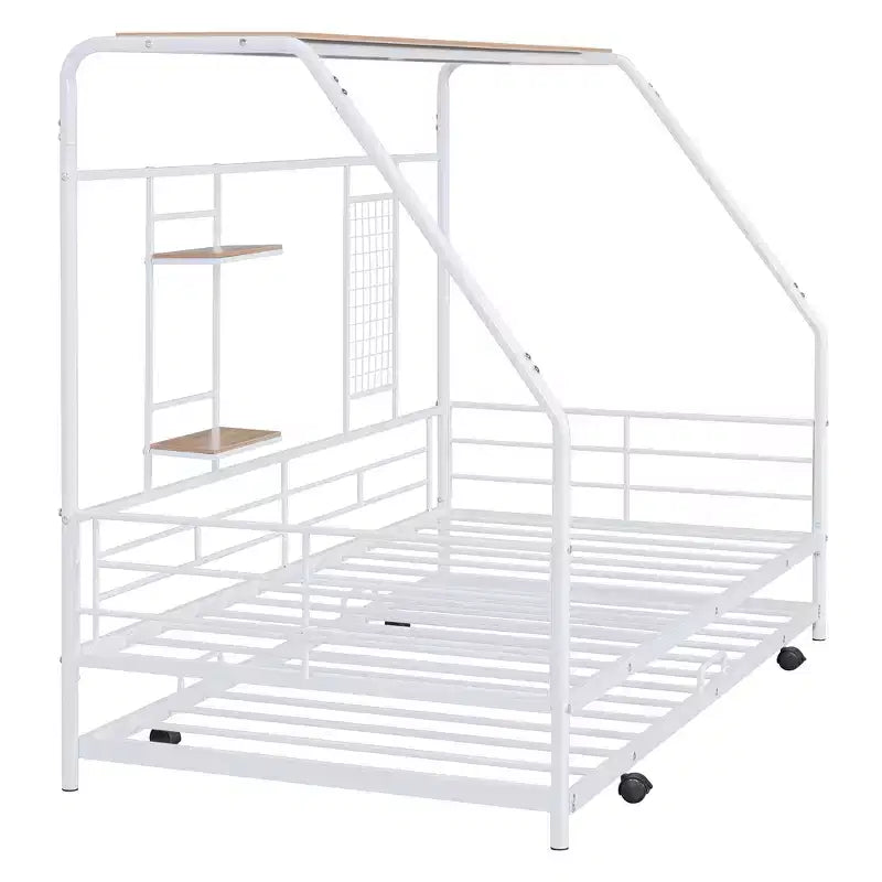 Lit de repos cabane avec lit gigogne et étagère de rangement, cadre de lit robuste pour enfants, adolescents et adultes