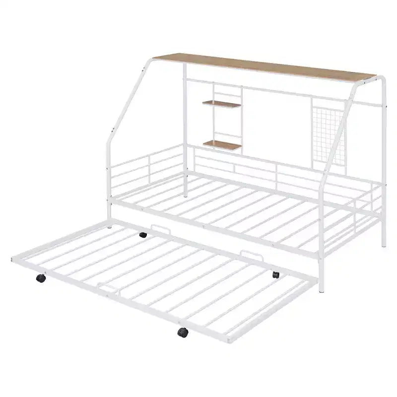Lit de repos cabane avec lit gigogne et étagère de rangement, cadre de lit robuste pour enfants, adolescents et adultes