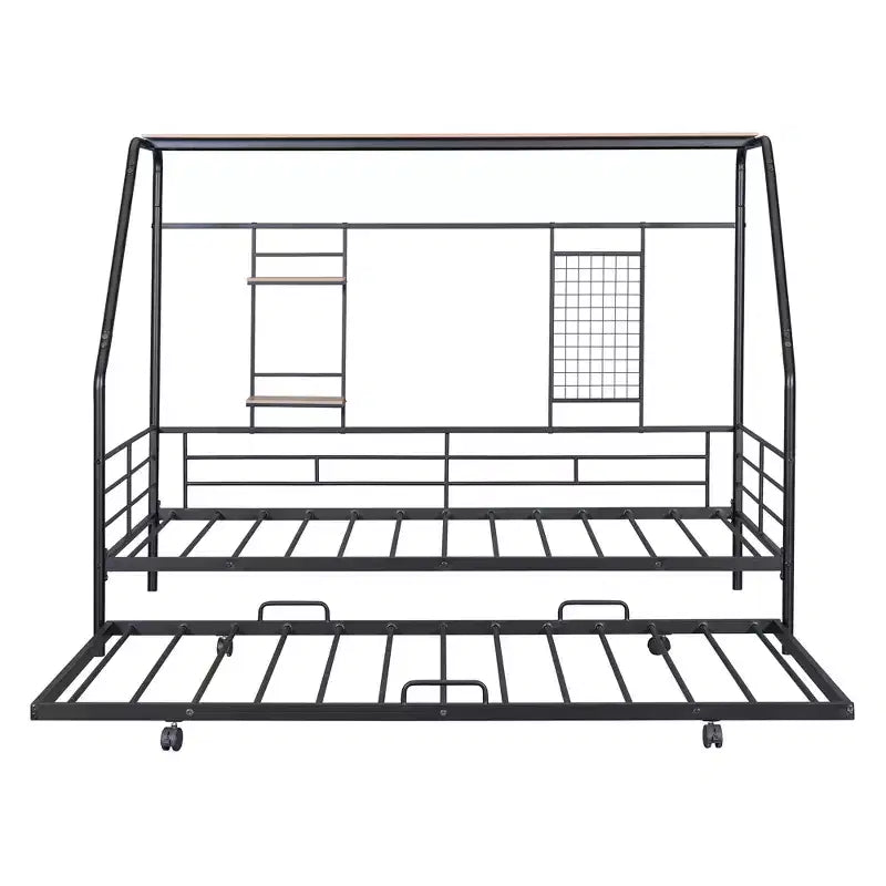 Lit de repos cabane avec lit gigogne et étagère de rangement, cadre de lit robuste pour enfants, adolescents et adultes