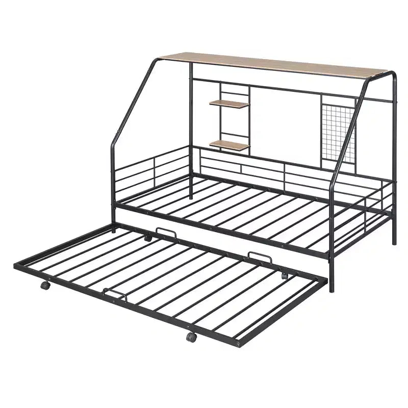 Lit de repos cabane avec lit gigogne et étagère de rangement, cadre de lit robuste pour enfants, adolescents et adultes