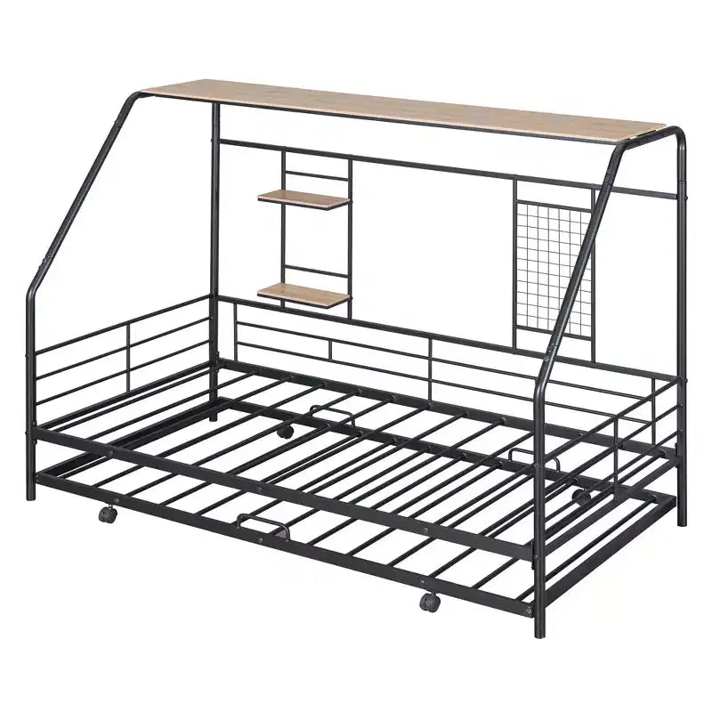 Lit de repos cabane avec lit gigogne et étagère de rangement, cadre de lit robuste pour enfants, adolescents et adultes