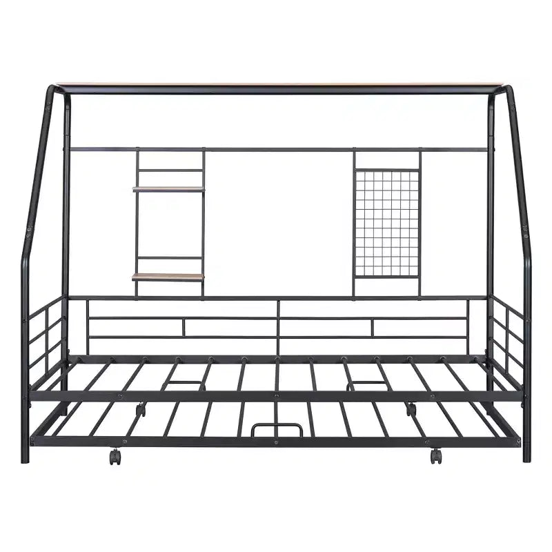 Lit de repos cabane avec lit gigogne et étagère de rangement, cadre de lit robuste pour enfants, adolescents et adultes