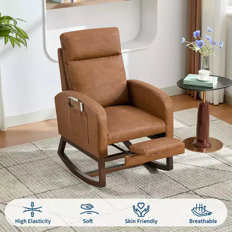 Fauteuil à bascule rembourré et confortable avec repose-pieds réglable et pochette latérale, fauteuil d'appoint moderne pour chambre de bébé ou salon