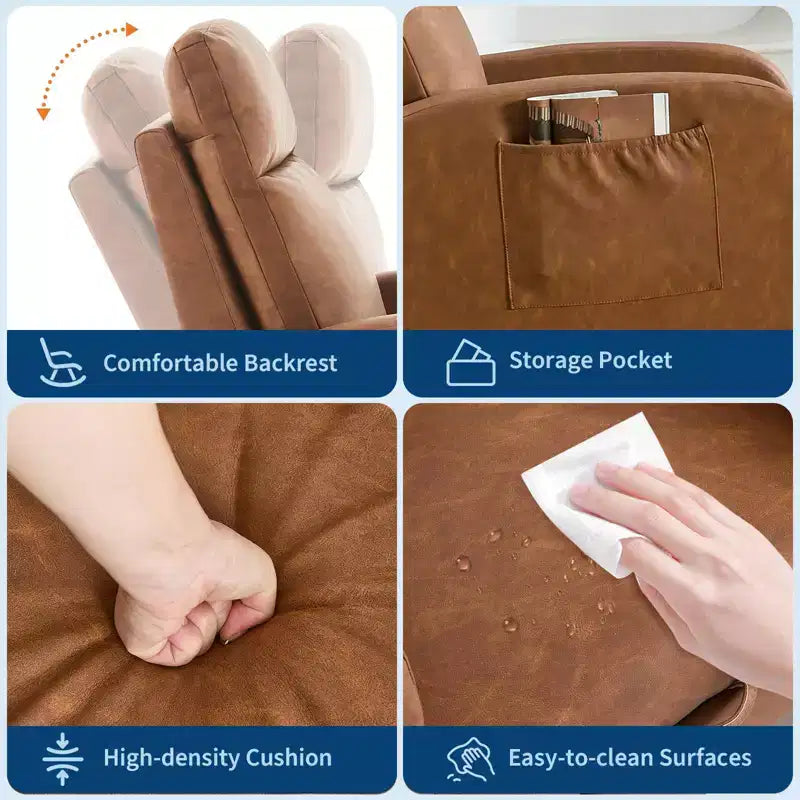 Fauteuil à bascule rembourré et confortable avec repose-pieds réglable et pochette latérale, fauteuil d'appoint moderne pour chambre de bébé ou salon