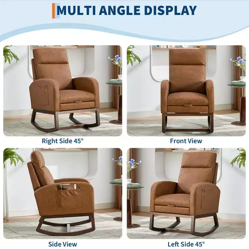 Fauteuil à bascule rembourré et confortable avec repose-pieds réglable et pochette latérale, fauteuil d'appoint moderne pour chambre de bébé ou salon