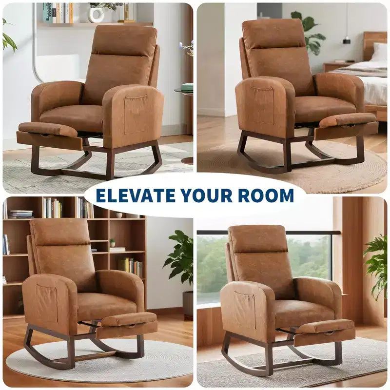 Fauteuil à bascule rembourré et confortable avec repose-pieds réglable et pochette latérale, fauteuil d'appoint moderne pour chambre de bébé ou salon