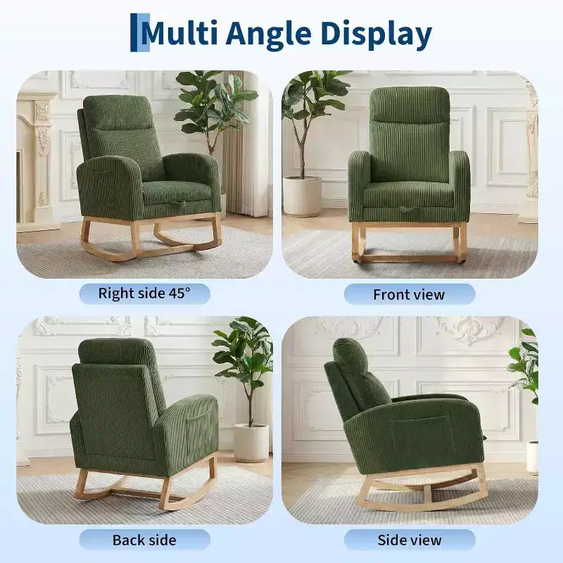 Fauteuil à bascule rembourré et confortable avec repose-pieds réglable et pochette latérale, fauteuil d'appoint moderne pour chambre de bébé ou salon