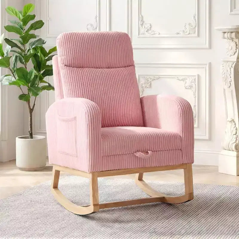 Fauteuil à bascule rembourré et confortable avec repose-pieds réglable et pochette latérale, fauteuil d'appoint moderne pour chambre de bébé ou salon