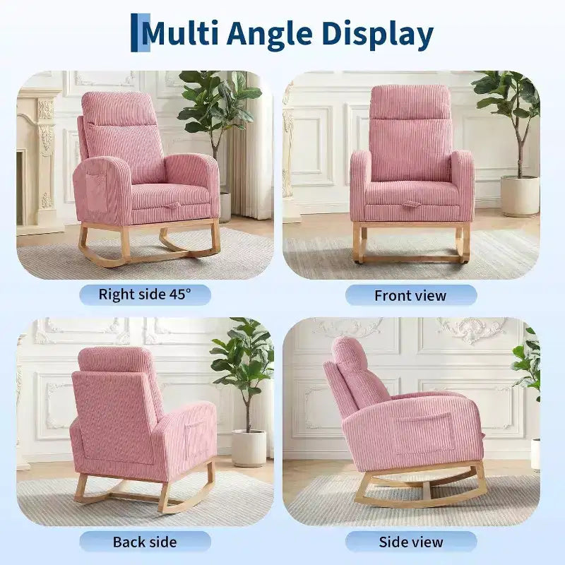 Fauteuil à bascule rembourré et confortable avec repose-pieds réglable et pochette latérale, fauteuil d'appoint moderne pour chambre de bébé ou salon
