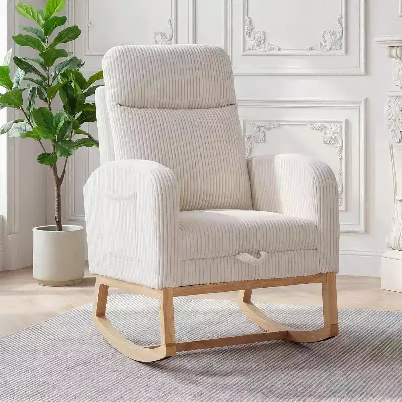 Fauteuil à bascule rembourré et confortable avec repose-pieds réglable et pochette latérale, fauteuil d'appoint moderne pour chambre de bébé ou salon