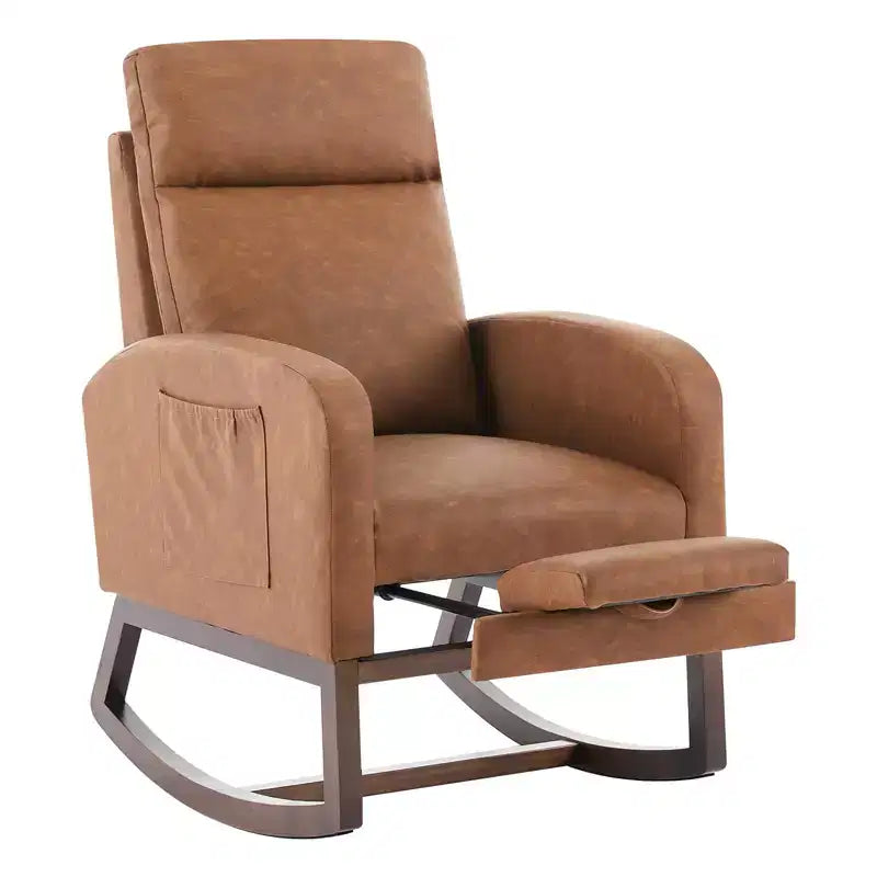 Fauteuil à bascule rembourré et confortable avec repose-pieds réglable et pochette latérale, fauteuil d'appoint moderne pour chambre de bébé ou salon