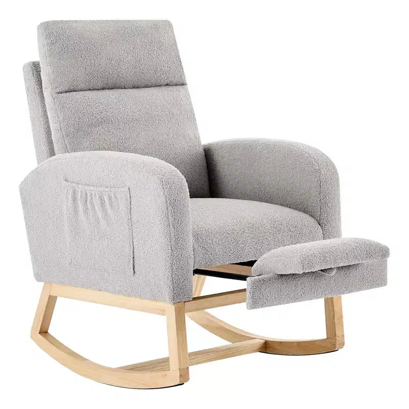 Fauteuil à bascule rembourré et confortable avec repose-pieds réglable et pochette latérale, fauteuil d'appoint moderne pour chambre de bébé ou salon