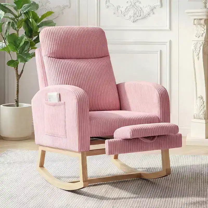 Fauteuil à bascule rembourré et confortable avec repose-pieds réglable et pochette latérale, fauteuil d'appoint moderne pour chambre de bébé ou salon