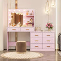 GustoWave 61 Make up Vanity Desk with Mirror and Lights, Pink Vanity with 8 Wide Storage Drawers, 3 Lighting Modes with Adjustable Brightness