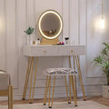 Makeup Vanity Table Set with Lighted Mirror & Cushioned Stool, 2 Drawers White and Gold
