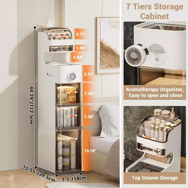 Meuble de Rangement Slim Imperméable pour Salle de Bain, Organisateur Haut et Étroit en Plastique avec Tiroirs, Distributeur de Mouchoirs et Roulettes, Meuble de Rangement Gain de Place pour Cuisine