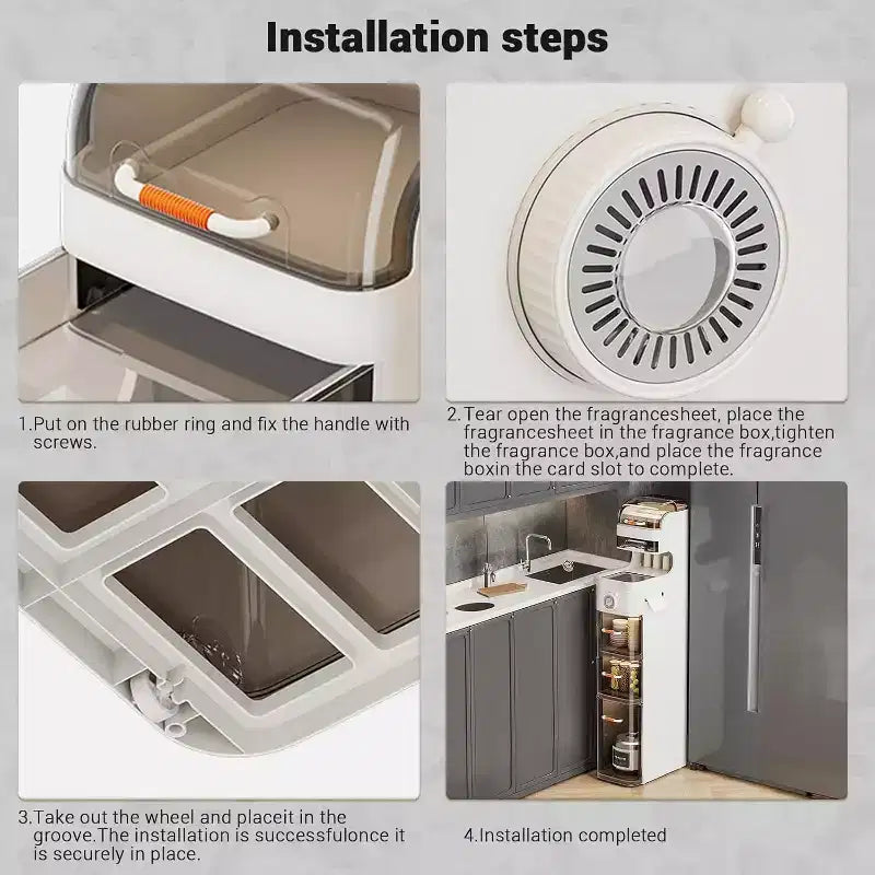 Meuble de Rangement Slim Imperméable pour Salle de Bain, Organisateur Haut et Étroit en Plastique avec Tiroirs, Distributeur de Mouchoirs et Roulettes, Meuble de Rangement Gain de Place pour Cuisine