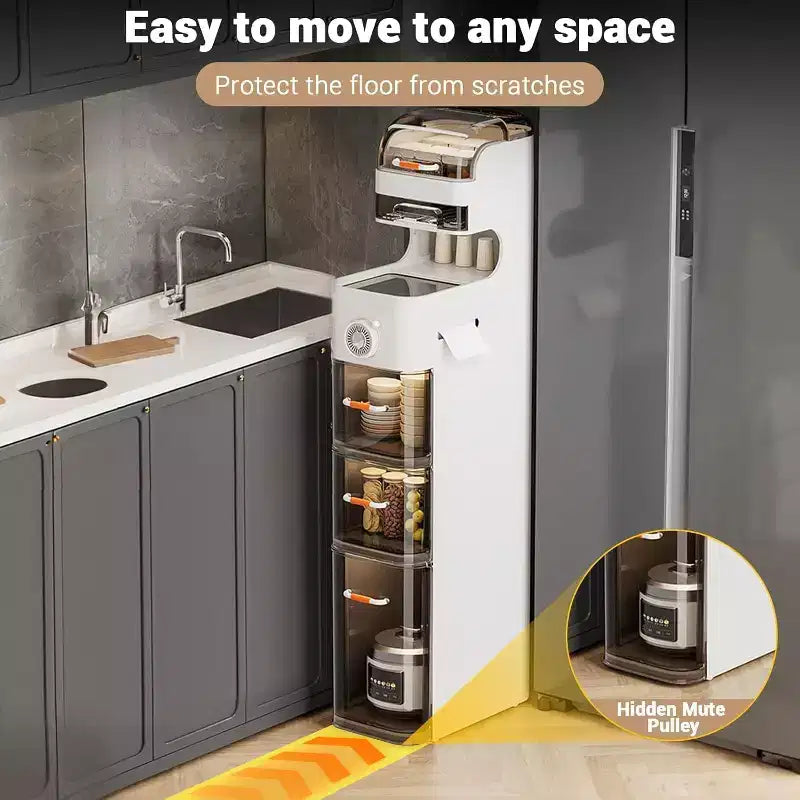 Meuble de Rangement Slim Imperméable pour Salle de Bain, Organisateur Haut et Étroit en Plastique avec Tiroirs, Distributeur de Mouchoirs et Roulettes, Meuble de Rangement Gain de Place pour Cuisine