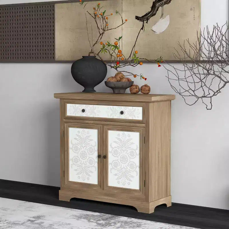 GDFStudio Connesena – Meuble de Rangement Rustique avec Tiroirs et Portes Métalliques