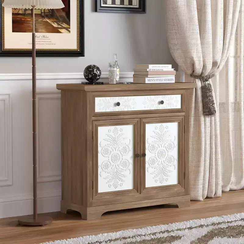 GDFStudio Connesena – Meuble de Rangement Rustique avec Tiroirs et Portes Métalliques