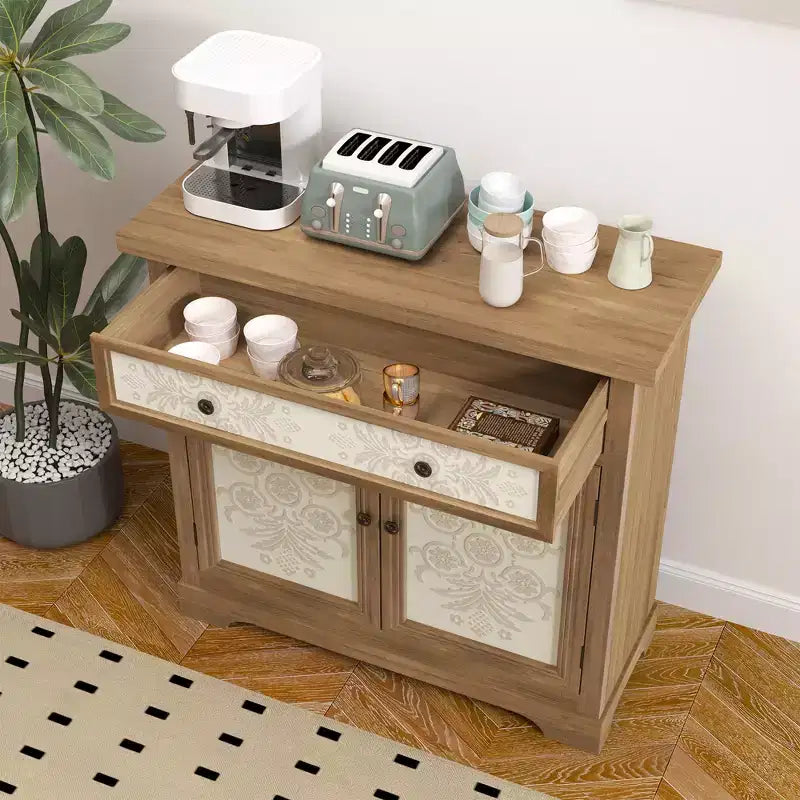 GDFStudio Connesena – Meuble de Rangement Rustique avec Tiroirs et Portes Métalliques