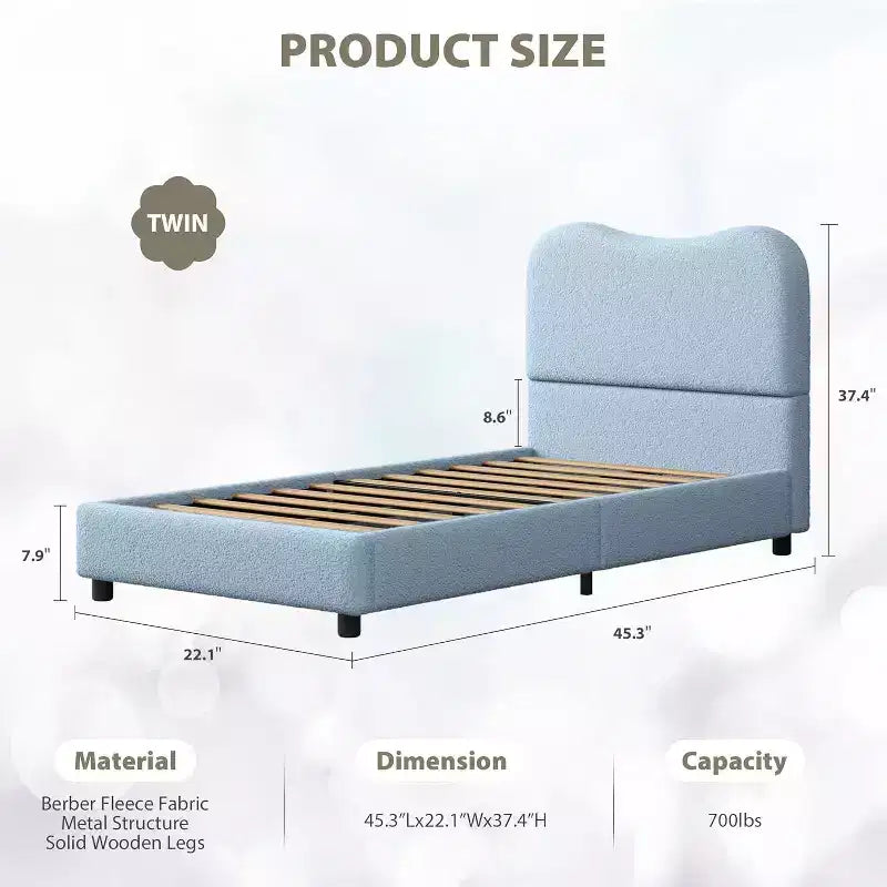 Cadre de lit jumeau pour enfants Lit plateforme bas pour filles et garçons avec tête de lit rembourrée en velours, lattes en bois solides, assemblage facile