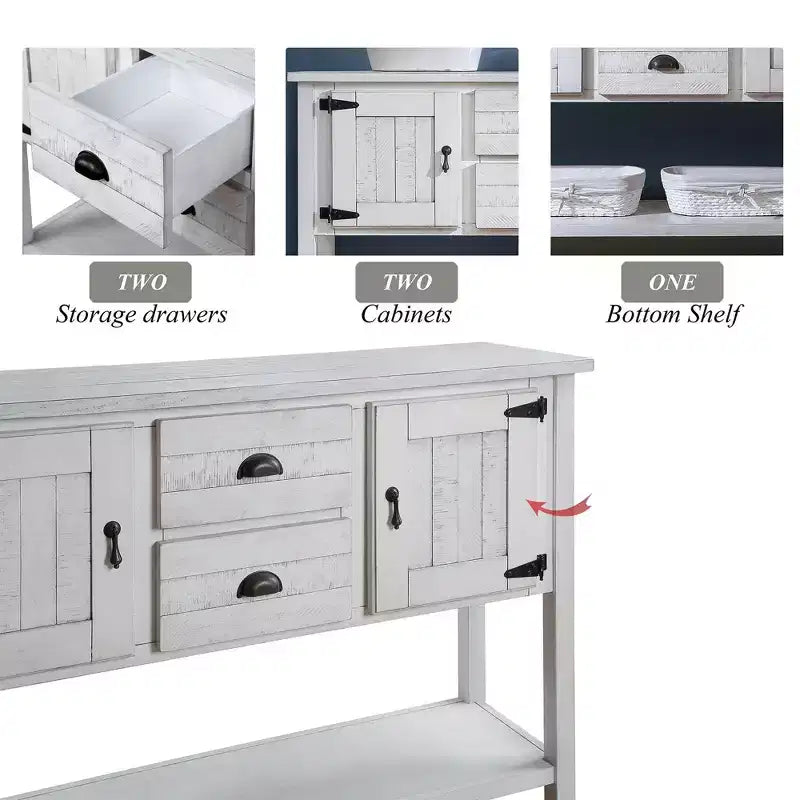 Hostack Table console en bois massif 48'' avec 2 tiroirs et armoires pour salon et salle à manger, blanc antique