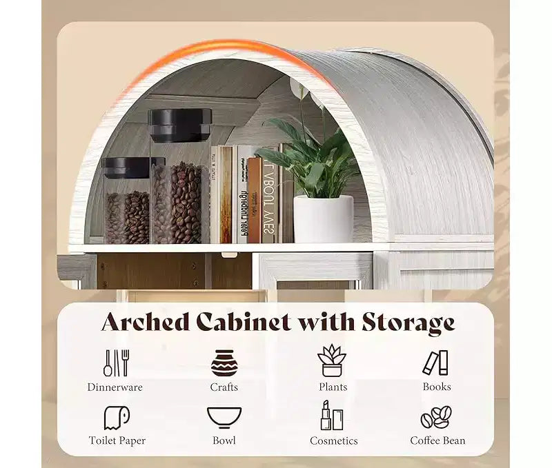 AMERLIFE 71 Meuble de Rangement Haut Arqué avec Portes en Verre et Tiroirs pour Salon