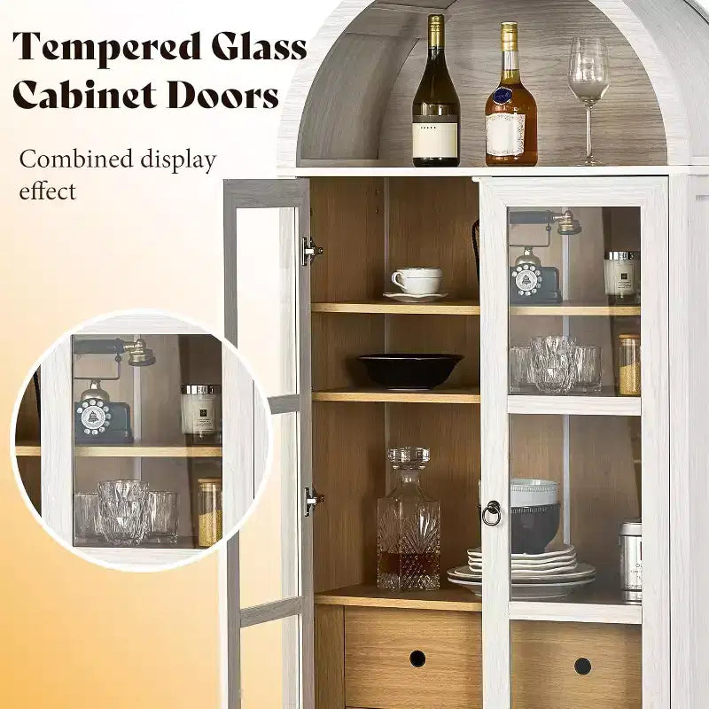 AMERLIFE 71 Meuble de Rangement Haut Arqué avec Portes en Verre et Tiroirs pour Salon