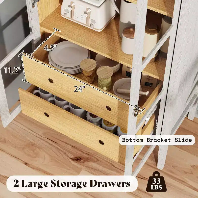 AMERLIFE 71 Meuble de Rangement Haut Arqué avec Portes en Verre et Tiroirs pour Salon